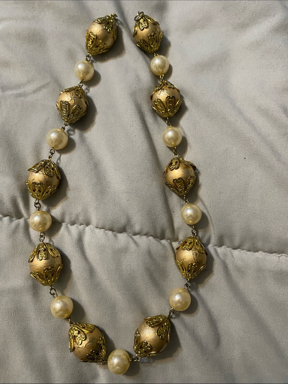 Gold and Pearl Bead Statement Necklace